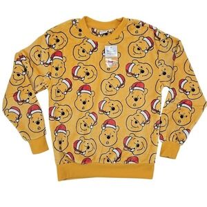 Disney Winnie‎ the Pooh Christmas Sweatshirt SOFT Yellow Fleece Pullover SMALL